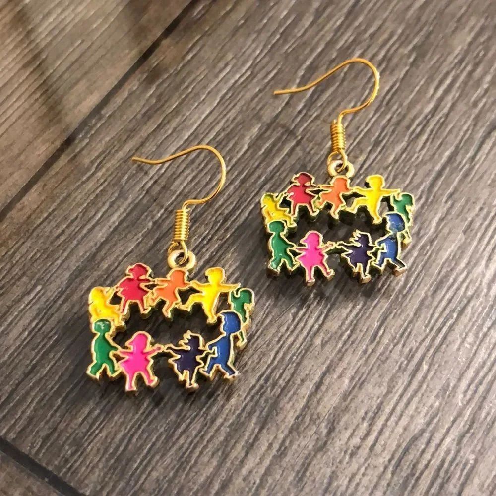 Vintage Colorful Children In a Circle Earrings